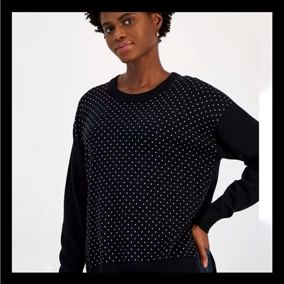 🎉HPx2🎉MICHAEL Michael Kors Bling Studded Black Crewneck Long Sleeve Sweater M - Picture 1 of 10